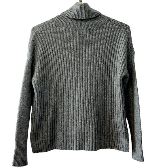Rachel Zoe Wool Blend Cowl Neck Ribbed Sweater in Grey - Picture 2 of 5